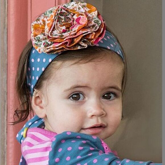 Blue Polka Dot Just the Thing Flower Headband - Picture 1 of 3